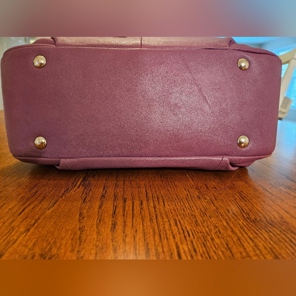 Coach Berry Purple Leather Soho Shoulder Bag w/ Double Handles & Bottom Studs - Picture 5 of 16